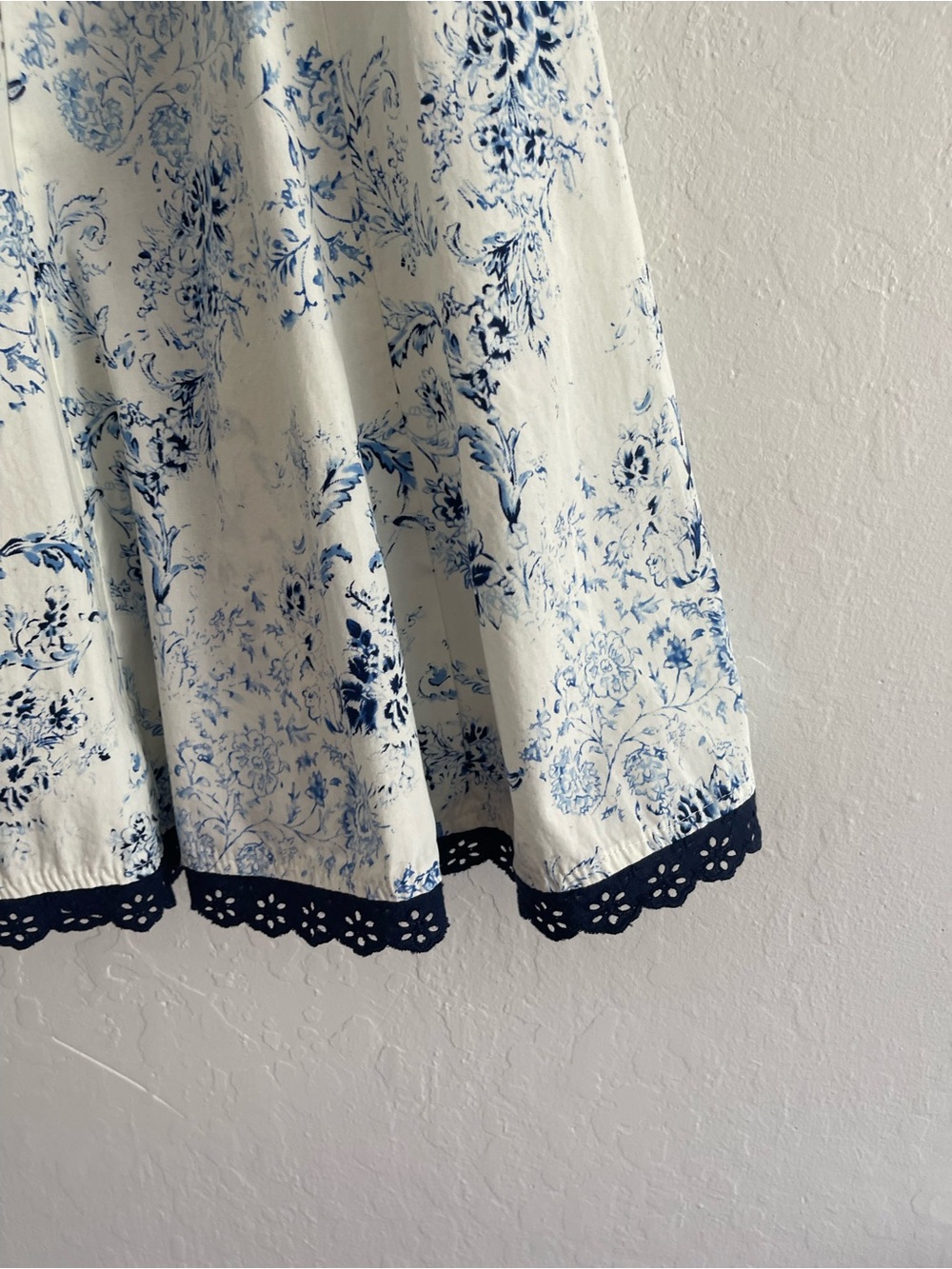 Y2K Tailor B. Moss Ivory Blue Floral Retro Circle Skirt Lace Trim Midi Womens 6 - Picture 3 of 8